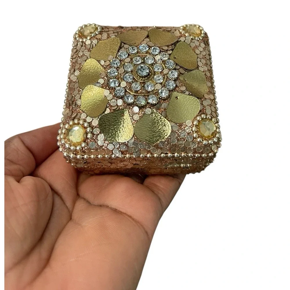 Gold Beaded Trinket Box Sequins Jewelry Box 18th Century Colonial Reenactment